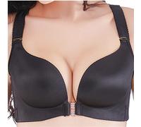 BURUVO Hebilla Delantera Ultrafina de Acero sin Anillo para Mujer sin Costuras Plus Size Fat MM Sexy recogido Sujetador Black 135B