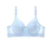BURUVO Sección Delgada para Mujer Elegante Floral con Aros Copa Suave Sexy con Acero Anillo Plus SizeSujetador de Encaje Light Blue 110D