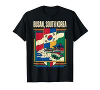 Busan Corea del Sur Bandera Templo Costero Viaje Arte Diseño Camiseta