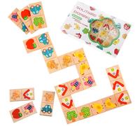 Busaurus - Juego de dominó de Madera de 28 Piezas - Diseño Multicolor de Frutas y Animales, Juguete Educativo para desarrollar la lógica y el Pensamiento Familiar a Partir de los 3+ años