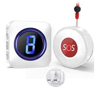 Buscador inalámbrico para cuidadores, botón de llamada SOS, alarmas personales Suresafe para ancianos, timbre de llamada de 1 pie de largo alcance, botón de alarma de pánico con 55 melodías, 5 niveles
