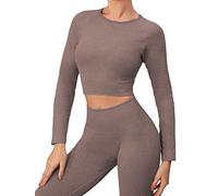 Buscando conjuntos de gimnasio para mujer de 2 piezas, camiseta corta de manga larga con costillas, camiseta sin mangas con cintura alta, leggings sin costuras, trajes deportivos para yoga, M