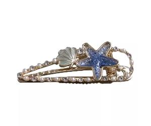 Buscando el mar y construyendo sueños ~ Linda horquilla de estrella de mar, pinza de pico de pato lateral azul, flequillo, cabello roto, pequeña horquilla femenina