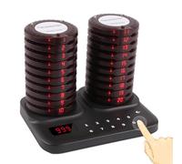Buscapersonas para Restaurante, Sistema de Buscapersonas Inalámbrico con 20 Pagers, Alcance 800m, Espera 20h, 3 Modos de Vibración, Sistema de Llamada de Turnos para Servicios de Comida Concurridos