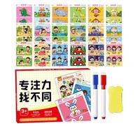 Buscar y encontrar juego, tapete de actividad reutilizable | 64 páginas de tarjetas ocupadas cesta de Pascua Stuffers | Juguete de viaje de kindergarten con 2 marcas de borrado seco para viaje por