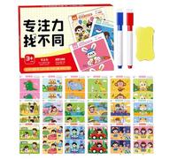 Buscar y encontrar tarjetas - Libro de actividades de 64 páginas "Spot The Difference", juego educativo interactivo, tarjetas de aprendizaje reutilizables y borrables en seco con ilustraciones