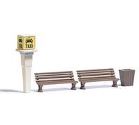 Busch 7763 HO Scale Taxi Callbox with 2 Benches (Importación USA)