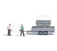 Busch 7905 Action Set: Fensterbauer Con Glastransportanhänger, H0