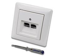 Busch Jäger - Juego completo de 2 enchufes de red (2 enchufes UAE, Cat.6A, RJ45, apantallamiento ISO, 1 marco + cubierta Balance SI blanco alpino brillante + comprobador de fase EBROM para montaje de