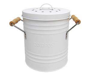 Busco una Idea, ME0025, Cubo de Basura de Compost Metal Tapa y Asas, diseño Retro y Elegante, Capacidad de 4 litros, Tapa con Filtro, prácticos Mangos de Madera