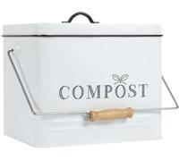 Busco una idea, ME0026, cubo de compost metal 10L, cubo de compost de metal pintado, aspecto vintage, gran capacidad de 10 L, tapa con filtro, práctica asa de transporte