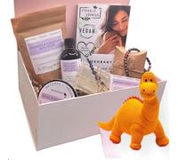 BUSHBABY Kit de mimos vegano natural para mamá y bebé, regalos de embarazo de origen ético para mamá que espera, cesta de regalo para mamá para ser regadera, paquete de regalo de maternidad para mamá (diplodocus naranja)