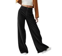 Business Casual Pants For Women High Waisted Corduroy Straight Leg Trousers (Black,S)