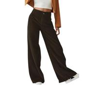 Business Casual Pants For Women High Waisted Corduroy Straight Leg Trousers (Brown,XXL)