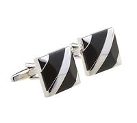 Business Cufflinks Men's Mosaic French Cufflinks Square Agate Pure Natural Deep Sea Shell Cuffs for Business Wedding Gift(Black)