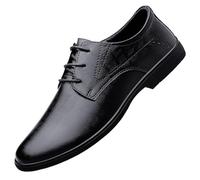 Business Dress Oxford Shoes for Men Luxury Leather Lace-up Cap Toe Block Heel Office Shoes(Noir,39 EU)