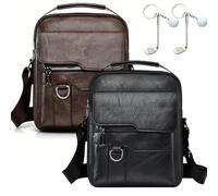 Business Men’s Casual Crossbody Bag - Sleek Style for Work & Travel, 2026 New Pu Leather Man Bag, PU Leather Adjustable Straps Sling Daypack, with Zipper for School Hiking Daily Use (C-1)