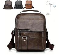 Business Men’s Casual Crossbody Bag - Sleek Style for Work & Travel, 2026 New Pu Leather Man Bag, PU Leather Adjustable Straps Sling Daypack, with Zipper for School Hiking Daily Use (Brown)