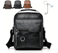 Business Men’s Casual Crossbody Bag - Sleek Style for Work & Travel, 2026 New Pu Leather Man Bag, PU Leather Adjustable Straps Sling Daypack, with Zipper for School Hiking Daily Use (Black)