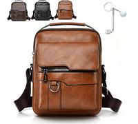 Business Men’s Casual Crossbody Bag - Sleek Style for Work & Travel, 2026 New Pu Leather Man Bag, PU Leather Adjustable Straps Sling Daypack, with Zipper for School Hiking Daily Use (Khaki)