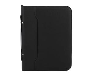Business Portfolio with Zipper 10 Transparent File Bags PU Leather 30 Sheets Notebook 12 Digit Solar Calculator 10.1 Inch Tablet Cover Black for Business Meetings