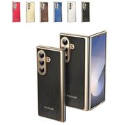 Business-Style Phone Case for Samsung Galaxy Z Fold 7,Slim Fit Leather Protective Phone,Electroplated Leather,Protection Shockproof Case (SM-Z Fold4,Black)