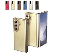 Business-Style Phone Case for Samsung Galaxy Z Fold 7,Slim Fit Leather Protective Phone,Electroplated Leather,Protection Shockproof Case (SM-Z Fold4,Gold)