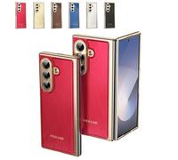Business-Style Phone Case for Samsung Galaxy Z Fold 7,Slim Fit Leather Protective Phone,Electroplated Leather,Protection Shockproof Case (SM-Z Fold6,Red)