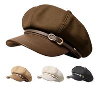 Busnos Gorra Vasca Repartidor de Periódicos Gorra de Mujer con Forma Octogonal Gorras Vascas Periódicos Moda En Gorras Bonitas y Modernas Otoño e Invierno Visera en Marrón Oscuro