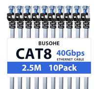 BUSOHE Cat 8 Cable Ethernet 2,5m (10 PCS), Alta Velocidad 40Gbps 2000MHz