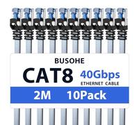 BUSOHE Cat 8 Cable Ethernet de 2m (10 PCS), Trenzado Cable de Red LAN Gigabit Plano de Alta Velocidad RJ45, Cable de Conexión de Internet 40Gbps 2000Mhz Compatible con PC, Portátil, Routers, Módem