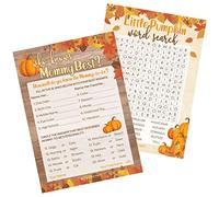 Búsqueda rústica de otoño Little Pumpkin Baby Shower - Who Knows Mommy Best and Word Search (2 paquetes de juegos) - 20 tarjetas de doble cara