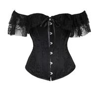 Bustier Corset Top para Mujer - Corsé Nupcial para Mujer Tops Mujer con Mangas Estilo Retro Burlesque Corsé De Encaje Y Bustiers Chaleco De Boda Moda Blanco, Negro,XXL