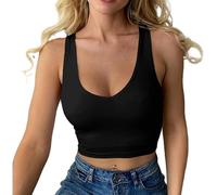 Bustier Encaje Escote sin Mangas sin Mangas Verano Tops Slim Fit Sport Crop Tops Corsé Top Basic Shirt Camisola, Negro , M