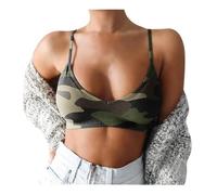 & Bustier Mujer No Wire Wild Support Breast Camuflaje Print Jersey Transpirable Spaghetti Strap Plus Size Women Sports Bra for Home Embarazo Ropa, camuflaje, XXL