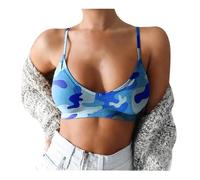 & Bustier Mujer No Wire Wild Support Breast Camuflaje Print Jersey Transpirable Spaghetti Strap Plus Size Women Sports Bra for Home Embarazo Ropa, azul, XXL