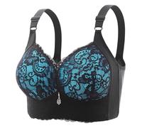 Bustier Yoga Flower Without Ring Bra Four of Three Buckle Sponge Cup Full Cup Large Size Underwear Female Fitness Top, azul celeste, 46