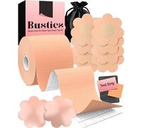 Busties Boob Tape Kit (12 pcs), Easy to Use (Universal Fit), 1 Pack Boobytape for Breast Lift, Bob Tape for Large Breasts, Bra Nipple Tape with Petals and Covers, Breast Tape for Women Nude