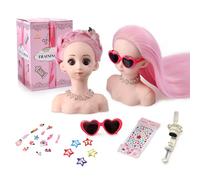 Busto de Barbie Muñeca peinar y maquillar Cabeza de peluquería Cabeza Barbie Styling Head Cabeza de Maquillaje Rosa con Soporte + Juego de Cabello
