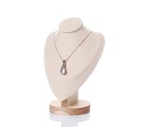 Busto de joyería con Base de madera, soporte de exhibición, collar, modelo de maniquí for espectáculos de encimera de dormitorio(M Beige)