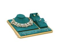 Busto expositor para collares Green Velvet Jewelry Organizer Earrings Ring Display Holder Pendant Bracelet Necklace Mannequin Bust Counter(4 in1 set rack 25 * 22 * 5.5cm)