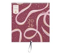 Busy B 2026 Wall Calendar - Family Calendar, Burgundy Ribbon Design with 5 Columns & Storage Pockets - Monthly 2026 Calendar for Busy Families with Colour-Coded Stickers - 23.5 x 25.5cm