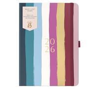 Busy B A5 2026 Diary - Busy Life Weekly Planner Journal - Life Diary for Students, Teachers, Work & More with Dual Schedules, Year Calendar, Pen Loop, Pockets & Elastic Closure Band - Multi Stripe