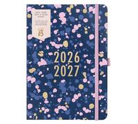 Busy B A5 Day- A-Page Diary - Mid-Year Academic Planner - Aug '26 - Aug '27 - Navy Spray Journal Cover - Diary with Day a Page Planner, Pen Loop, Notes, Timetables Year Planner & Elastic Closure