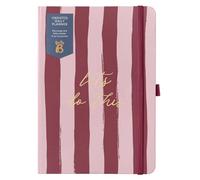 Busy B Agenda A5 día por página sin fecha, cubierta de rayas, ideal para usar cuando sea necesario, cuenta con horario diario, horarios, páginas de notas, diseño de día a página, tareas pendientes