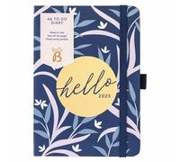 Busy B - Agenda semanal 2025 - Floral Azul Marino - Diario A6 compacto con listas de tareas y páginas para anotaciones, 3 bolsillos y planificador anual