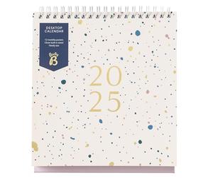 Busy B - Calendario de escritorio 2025 - De enero a diciembre, Spray Rosa con soporte incorporado y encuadernación abatible - Calendario de trabajo A5 para la oficina o el hogar