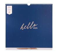 Busy B - Calendario familiar de pared 2025 con vista semanal para 5 miembros - Planificador A4 azul marino y dorado con planes de comidas, listas de la compra, pegatinas y bolsillo para guardar cosas