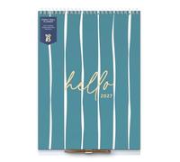 Busy B Calendario familiar de pared 2027, rayas verde azulado, 5 columnas y | El calendario de pared familiar Busy B en rayas verde azulado ofrece 5 columnas, un bolígrafo, calcomanías