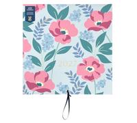 Busy B Calendario familiar grande de pared 2027, diseño floral azul nube, 5 | El calendario familiar grande de pared Busy B en color azul nube floral cuenta con 5 columnas y prácticos bolsillos de